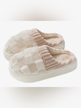 S58 Checkered Slipper House Slippers Warm Fuzzy Slippers Women Men NWT 8.5/9